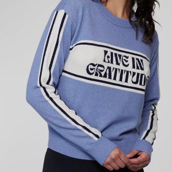 Spiritual Gangster Women's Blue Live in Gratitude Classic Sweater Size S - Picture 1 of 10